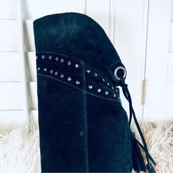 Vintage STEAMPUNK Suede Studded Over Knee Boots - Picture 3 of 16